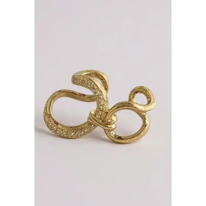 Altın Renk Taş Detaylı 14K Altın Kaplama TX Ear Cuff (Tek)