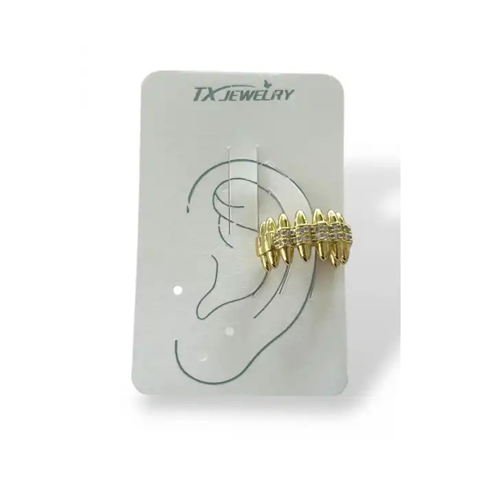 Altın Renk Taş Detaylı 14K Altın Kaplama TX Ear Cuff (Tek)