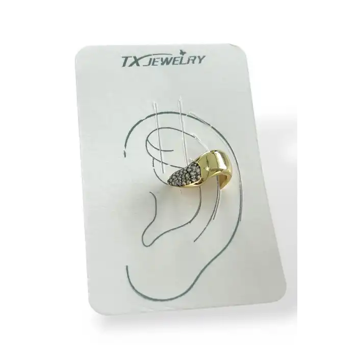 Altın Renk Taş Detaylı 14K Altın Kaplama TX Ear Cuff (Tek)