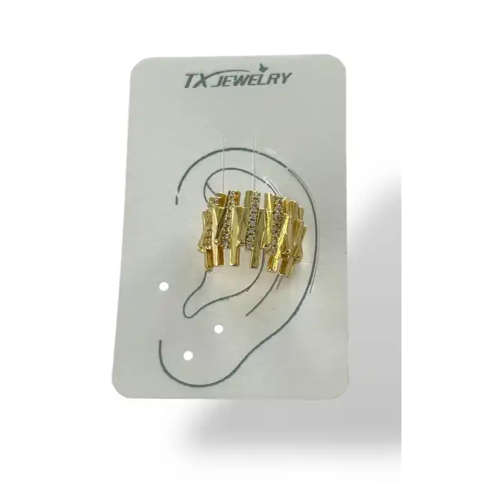 Altın Renk Taş Detaylı 14K Altın Kaplama TX Ear Cuff (Tek)