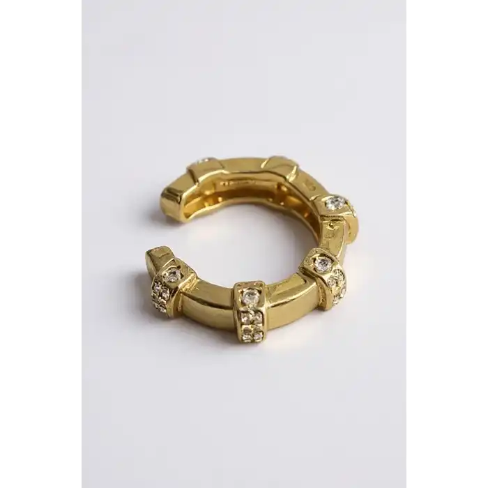 Altın Renk Taş Detaylı 14K Altın Kaplama TX Ear Cuff (Tek)