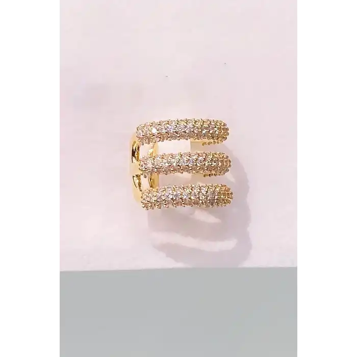 Altın Renk Taş Detaylı 14K Altın Kaplama TX Ear Cuff (Tek)