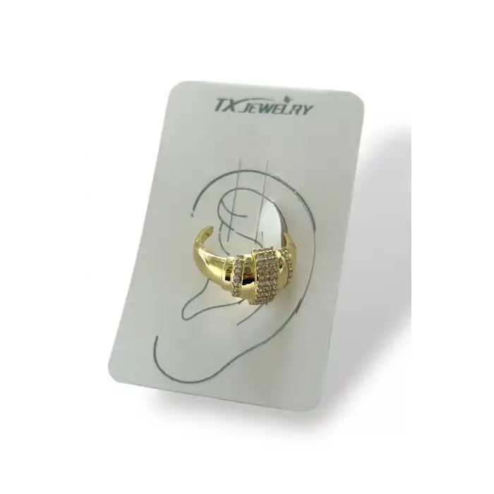 Altın Renk Taş Detaylı 14K Altın Kaplama TX Ear Cuff (Tek)