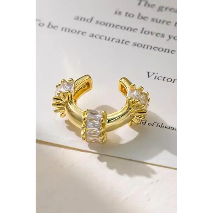 Altın Renk Taş Detaylı 14K Altın Kaplama TX Ear Cuff (Tek)