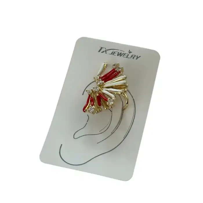 Altın Renk Taş Detaylı 14K Altın Kaplama TX Ear Cuff (Tek)