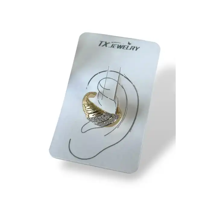 Altın Renk Taş Detaylı 14K Altın Kaplama TX Ear Cuff (Tek)