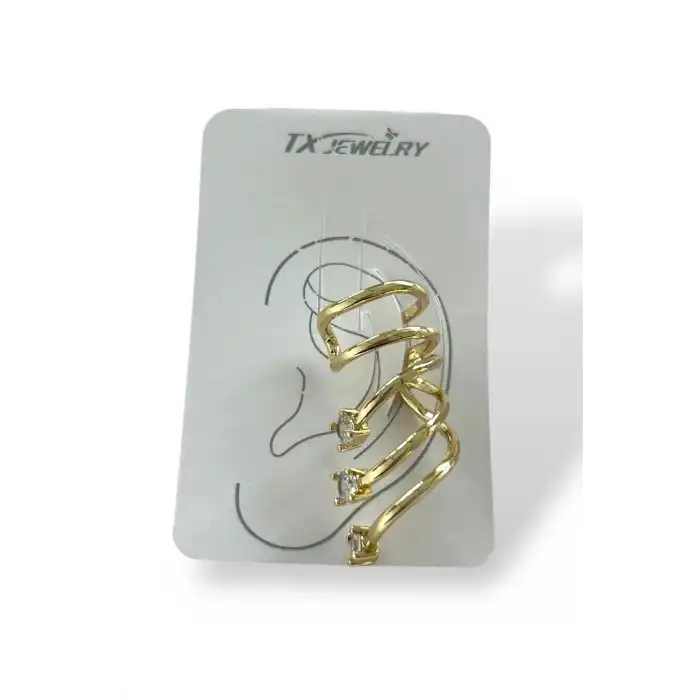 Altın Renk Taş Detaylı 14K Altın Kaplama TX Kulak Akseusarı (Tek)