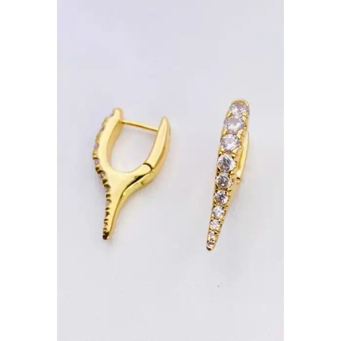 Altın Renk Taş Detaylı 14K Altın Kaplama TX Küpe (Çift)