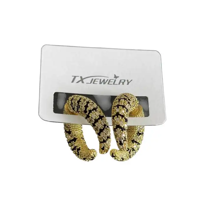 Altın Renk Taş Detaylı 14K Altın Kaplama TX Küpe (Çift)