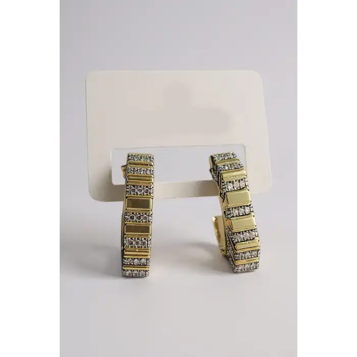 Altın Renk Taş Detaylı 14K Altın Kaplama TX Küpe (Çift)