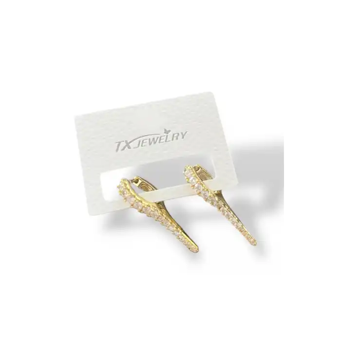 Altın Renk Taş Detaylı 14K Altın Kaplama TX Küpe (Çift)