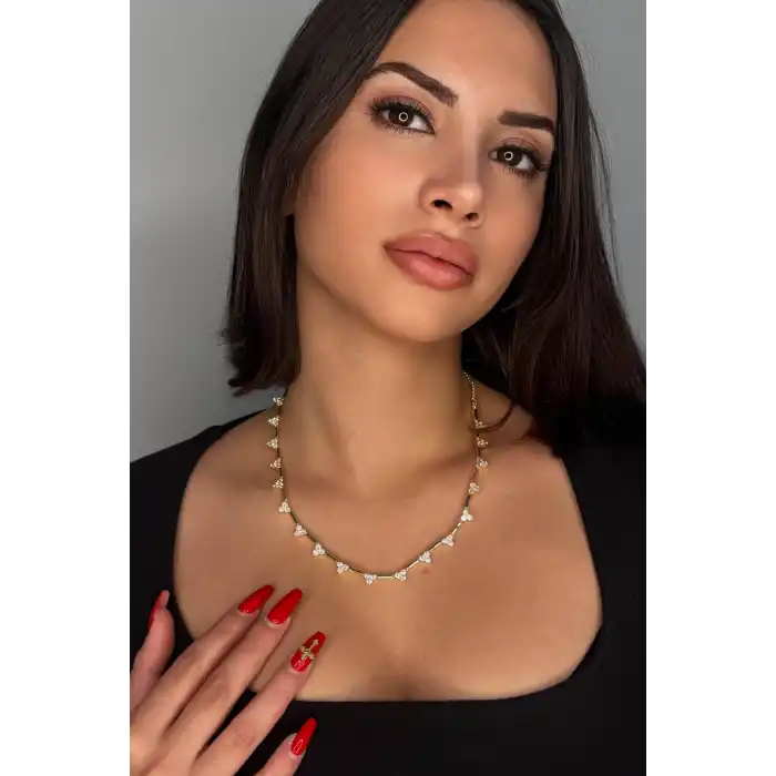 Altın Renk Taş Detaylı 14K Altın Kaplama VİP Kolye