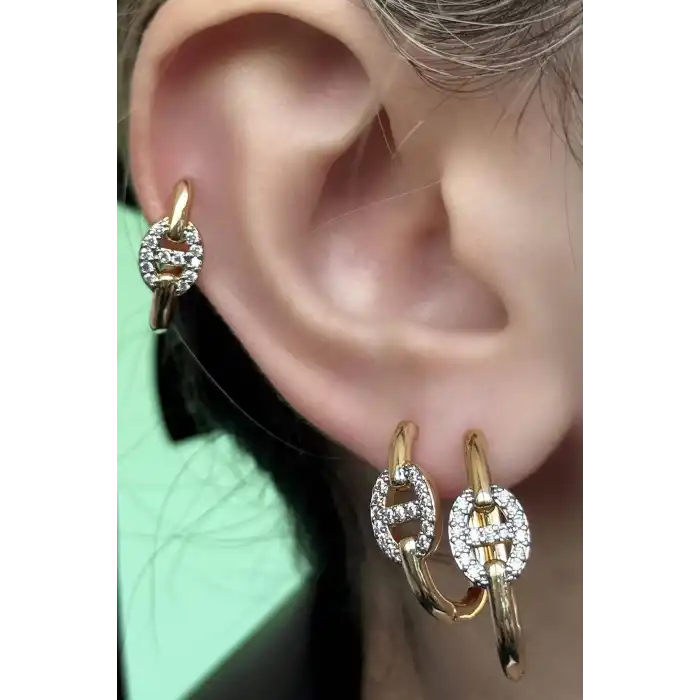 Altın Renk Taş Detaylı 3lü YSX Küpe Set