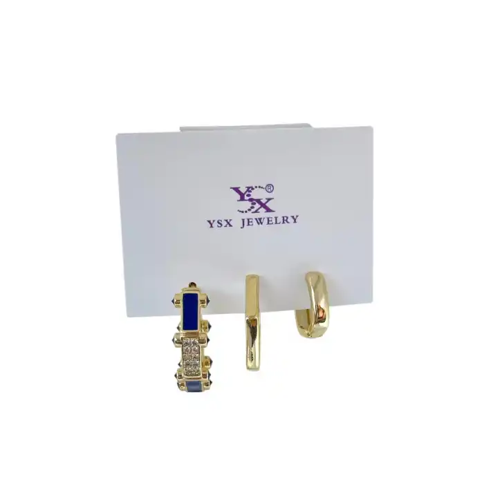 Altın Renk Taş Detaylı 3lü YSX Küpe Set