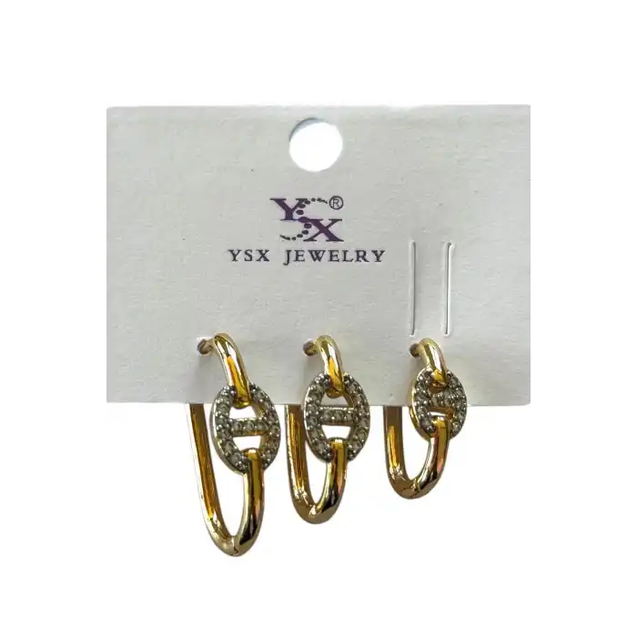 Altın Renk Taş Detaylı 3lü YSX Küpe Set