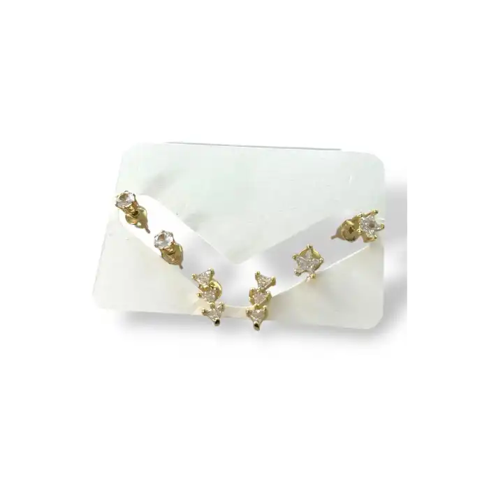 Altın Renk Taş Detaylı 6lı Küpe Set