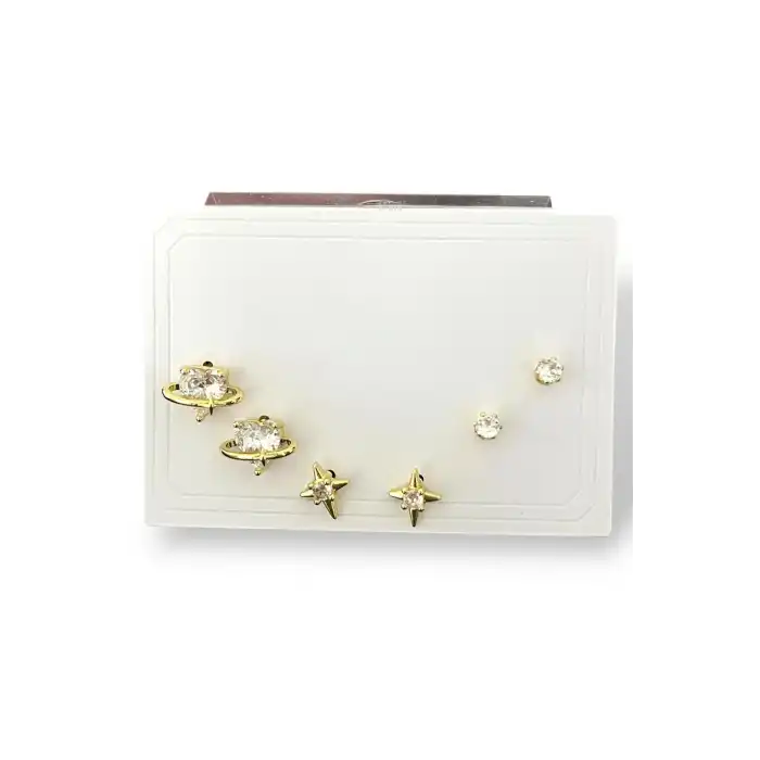 Altın Renk Taş Detaylı 6lı Küpe Set