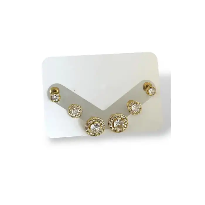 Altın Renk Taş Detaylı 6lı Küpe Set