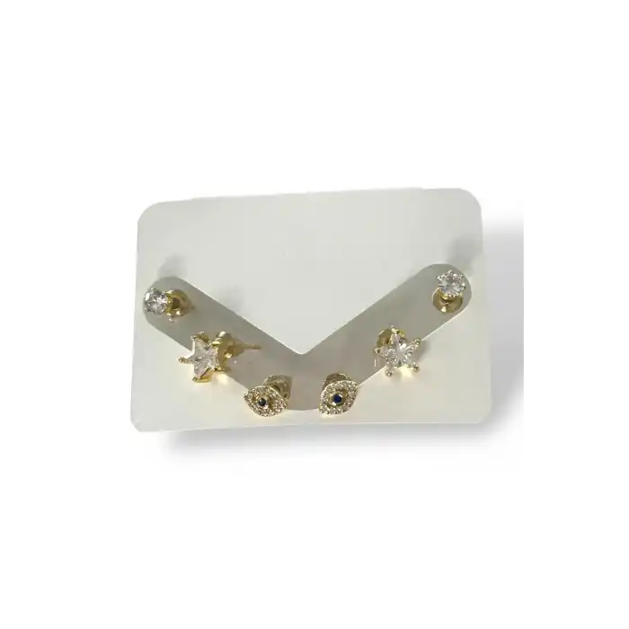 Altın Renk Taş Detaylı 6lı Küpe Set