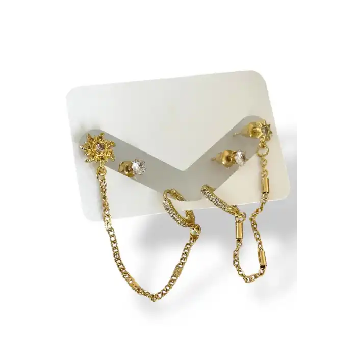 Altın Renk Taş Detaylı 6lı Küpe Set