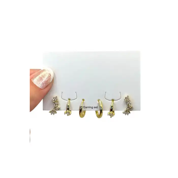 Altın Renk Taş Detaylı 6lı Küpe Set