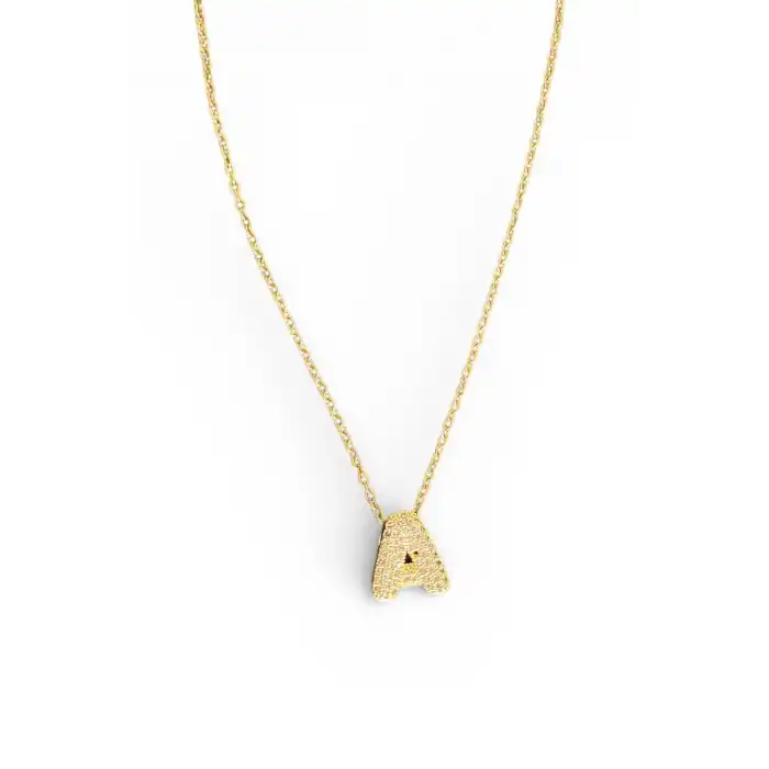 Altın Renk Taş Detaylı A Harfli Çelik Kolye