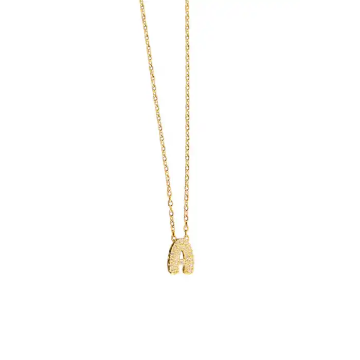Altın Renk Taş Detaylı A Harfli Mini Çelik Kolye
