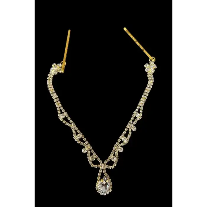 Altın Renk Taş Detaylı Alınlık/Kına Aksesuarı