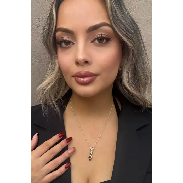 Altın Renk Taş Detaylı Altın Kaplama VİP Kolye