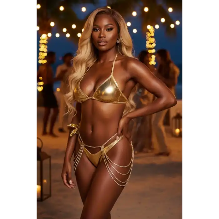 Altın Renk Taş Detaylı Bel Zinciri/Vücut Aksesuar