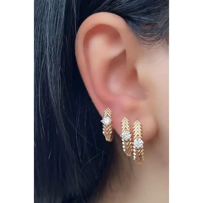 Altın Renk Taş Detaylı Çelik 3lü Xuping Küpe