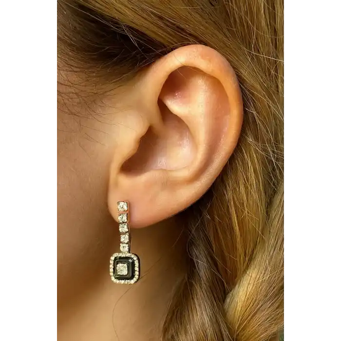 Altın Renk Taş Detaylı Çelik Küpe (Çift)