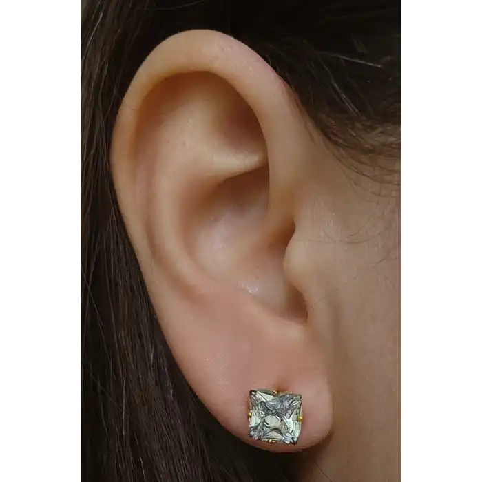 Altın Renk Taş Detaylı Çelik Küpe (Çift)