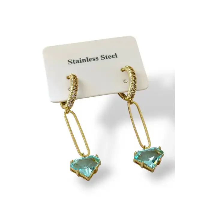 Altın Renk Taş Detaylı Çelik Küpe (Çift)