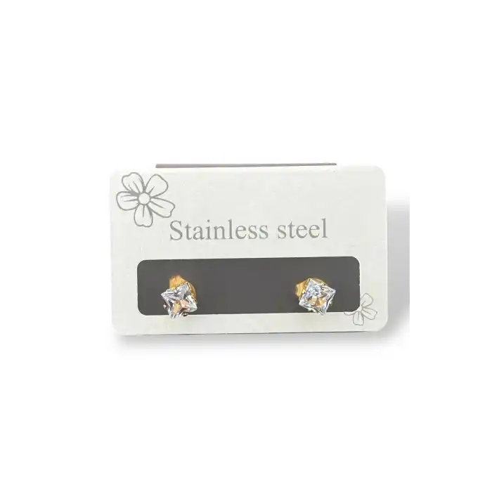 Altın Renk Taş Detaylı Çelik Küpe (Çift)