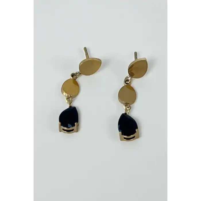 Altın Renk Taş Detaylı Çelik Küpe (Çift)