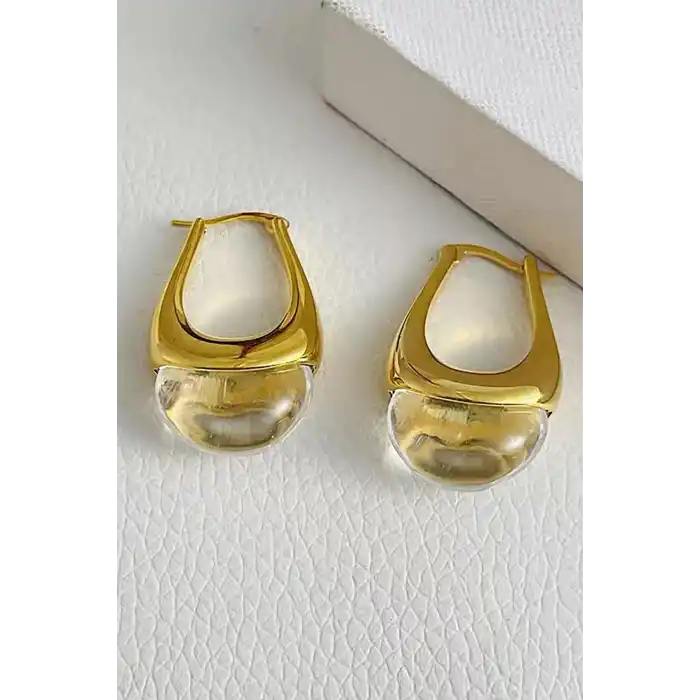 Altın Renk Taş Detaylı Çelik Küpe (Çift)