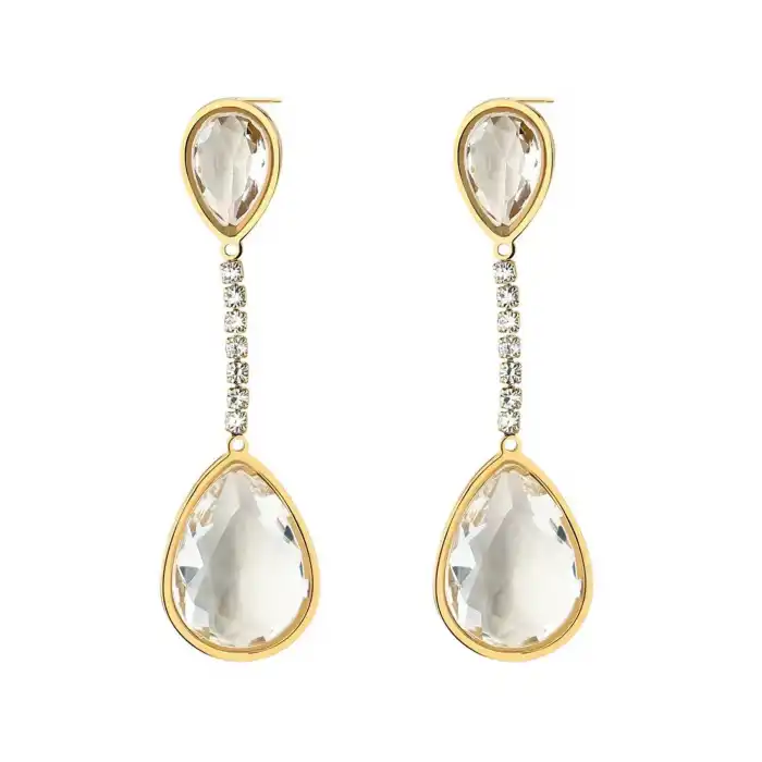 Altın Renk Taş Detaylı Çelik Küpe (Çift)