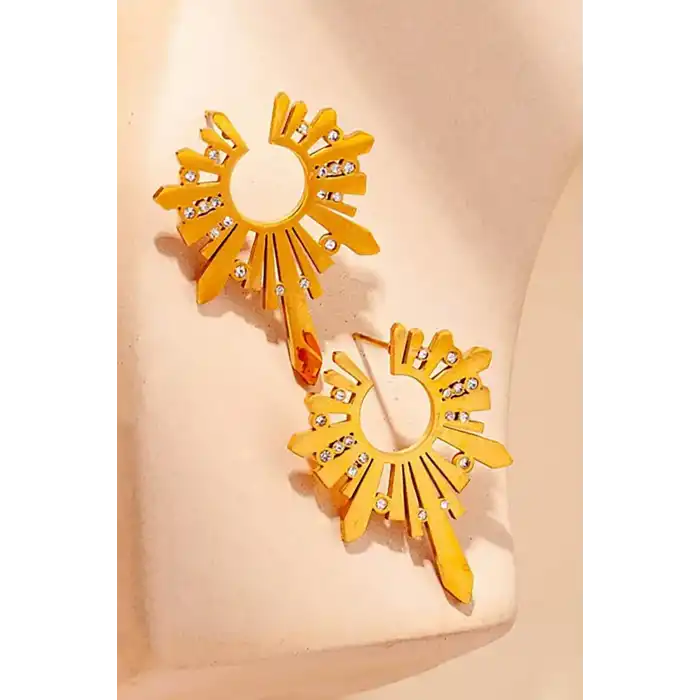 Altın Renk Taş Detaylı Çelik Küpe (Çift)