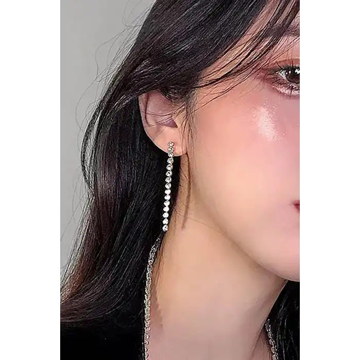 Altın Renk Taş Detaylı Çelik Küpe (Çift)