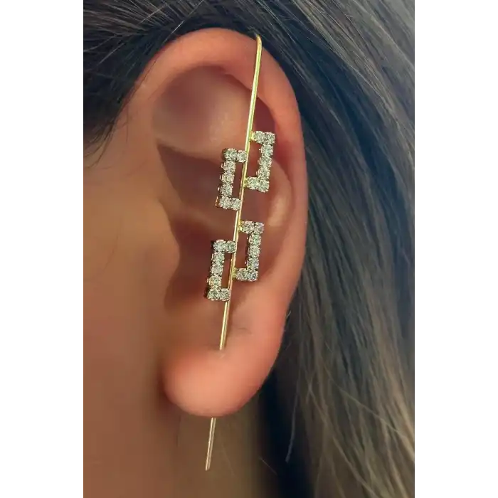 Altın Renk Taş Detaylı Çelik Xuping Küpe (Çift)