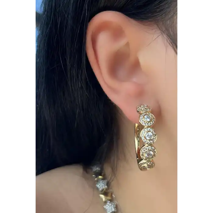 Altın Renk Taş Detaylı Çelik Xuping Küpe (Çift)