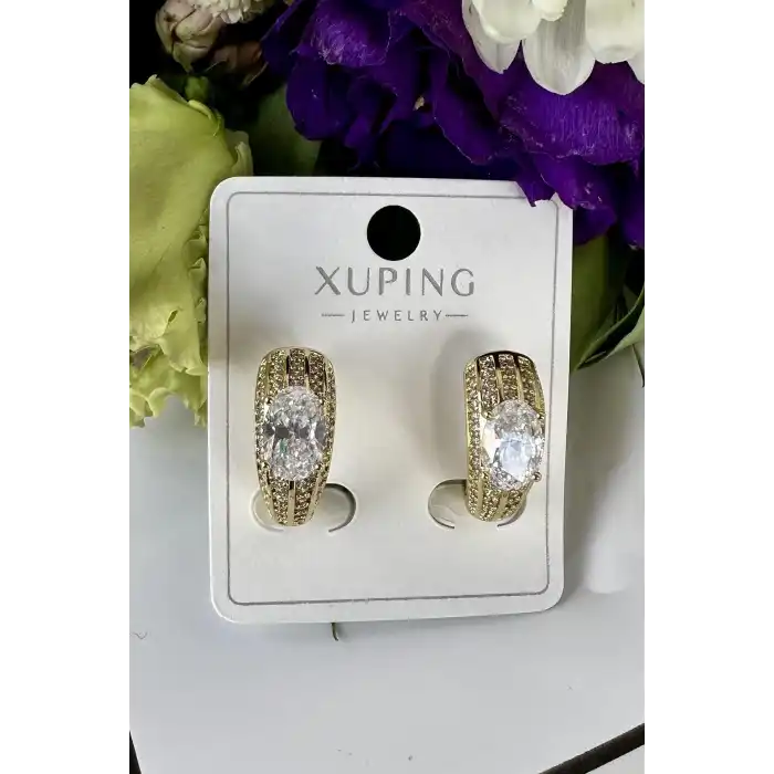 Altın Renk Taş Detaylı Çelik Xuping Küpe (Çift)