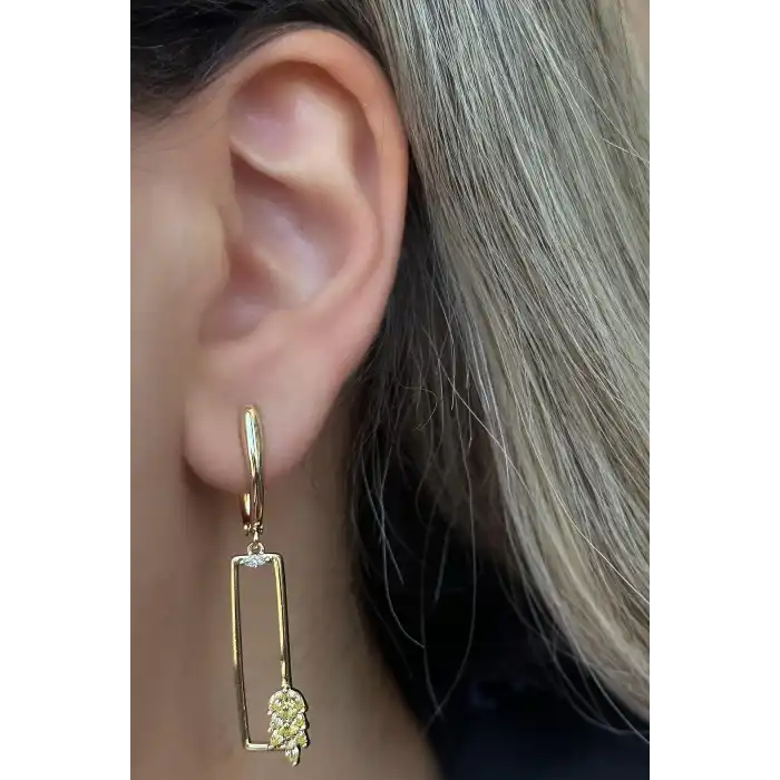 Altın Renk Taş Detaylı Çelik Xuping Küpe (Çift)