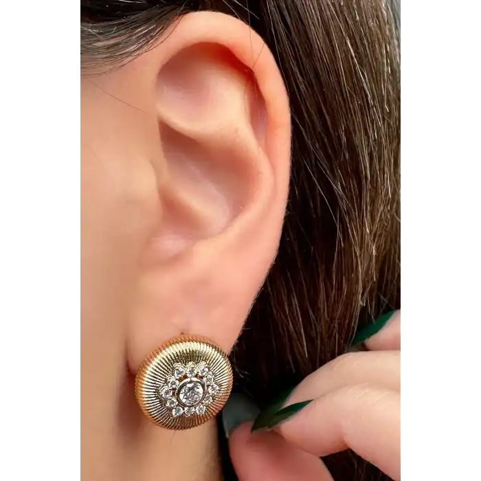 Altın Renk Taş Detaylı Çelik Xuping Küpe (Çift)