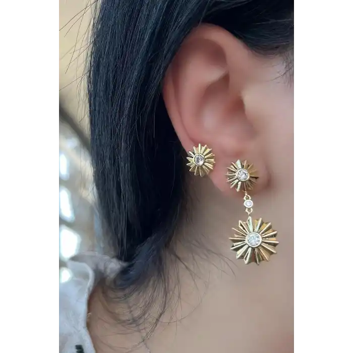 Altın Renk Taş Detaylı Çelik Xuping Küpe (Çift)