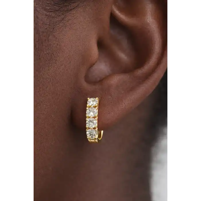 Altın Renk Taş Detaylı Çelik Xupıng Küpe (Çift)