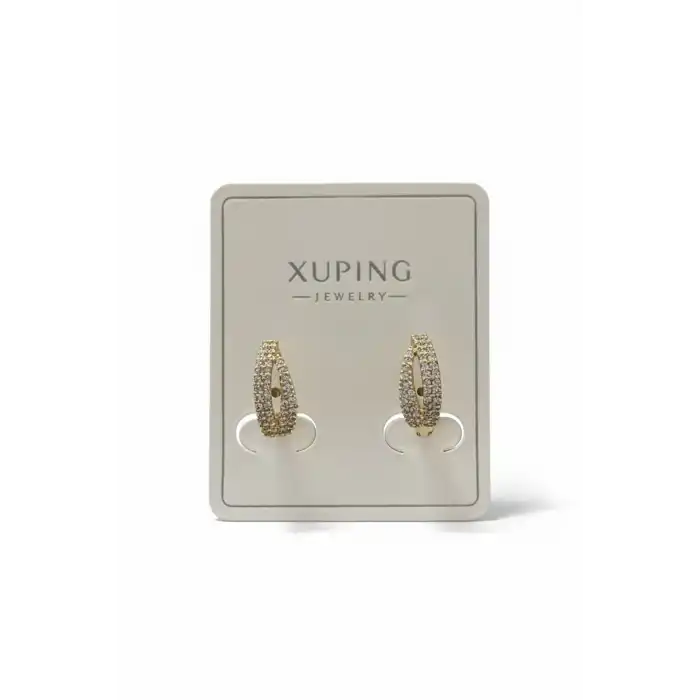 Altın Renk Taş Detaylı Çelik Xupıng Küpe (Çift)