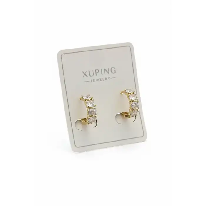 Altın Renk Taş Detaylı Çelik Xupıng Küpe (Çift)