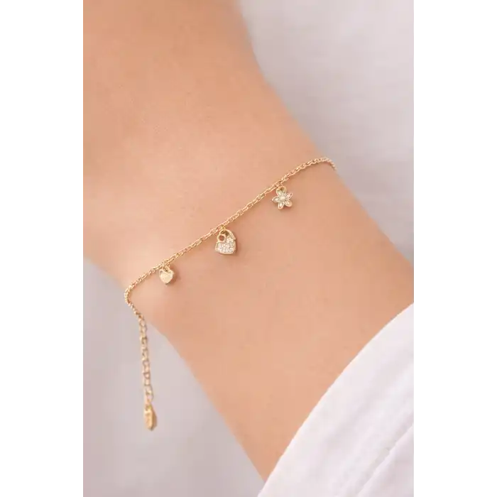 Altın Renk Taş Detaylı Çelik Xupıng VİP Bileklik